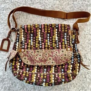 Fossil Key-per Wild Dot Floral Canvas/Leather Crossbody Messenger Bag 14x10x4